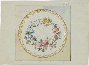 Untertassen-Entwurf mit Blumenornamenten, um 1760-1800