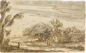 Landschaft mit Weg und Gehöft unter Bäumen, um 1650