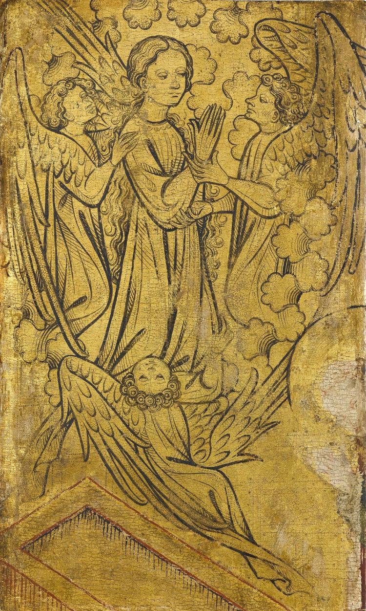 Sogenannter Ulmer Hochaltar: Fragment des Marientodes: Maria wird von Engeln in den Himmel geleitet