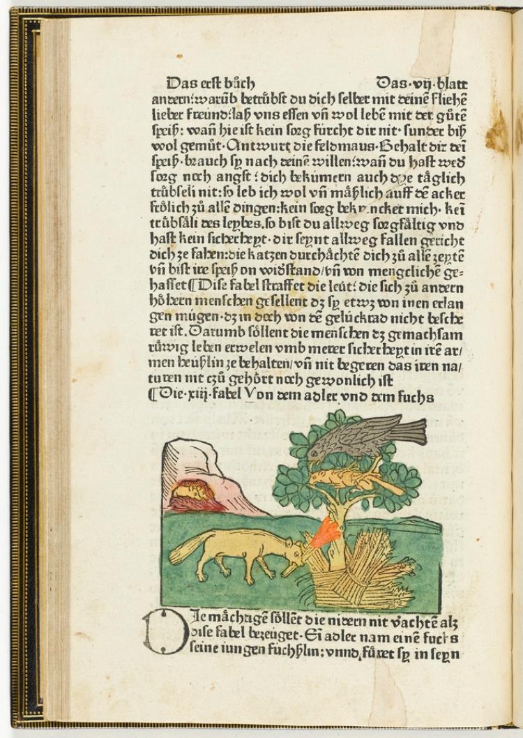 Die 13. Fabel: Von dem Adler und dem Fuchs (in: Aesopus, Fabeln. Augsburg: Zainer, vii verso)
