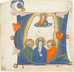 Initiale U aus einem Antiphonar mit Himmelfahrt Mariae, um 1300