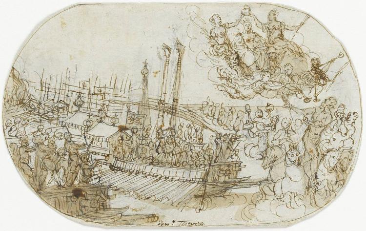 Einschiffung des Bucintoro und Krönung der Venezia durch Fama