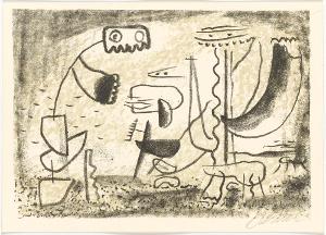 8 Original-Lithos, Blatt 8: Jour heureux (Linienfiguren), 1947