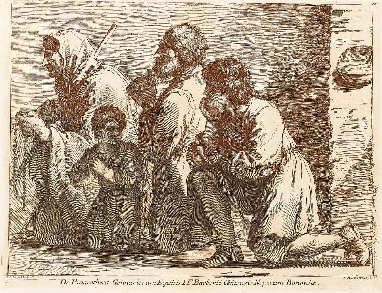 Eine Familie in Anbetung (Taf. 13 in: Raccolta di alcuni disegni del Barberi da Cento detto il Guercino)