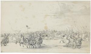 Antike Reiterschlacht mit Streitwagen, um 1637-1640