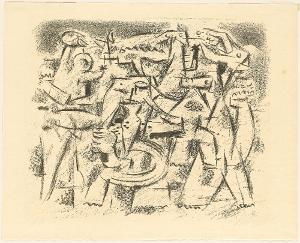 Sumerische Legenden, Blatt 3: Ur-Schanabi (Schamasch), der des Kampfes Beginn kündet, möge er Heil den Gefährten erhalten, 1947