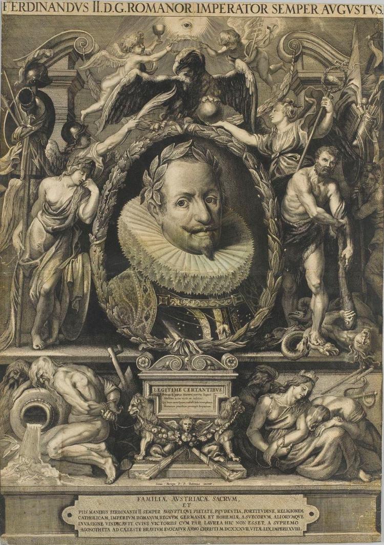 Porträt des Kaisers Ferdinand II. in einem allegorischen Rahmen