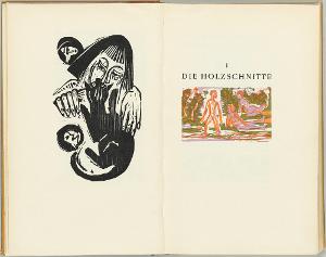 Frau mit Katze; Badende. - Titelbild Die Holzschnitte (Seite 26-27 in: Gustav Schiefler, Das graphische Werk von Ernst Ludwig Kirchner, Band 1), 1924