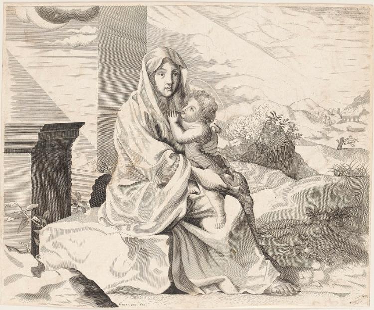 Madonna mit Kind in Landschaft