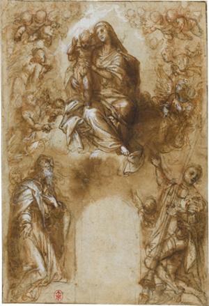 Die Madonna in der Engelgloriole und zwei Heilige, um 1615/20