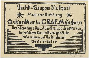 Einladungskarte: Üecht-Gruppe Stuttgart Moderne Dichtung, 1920