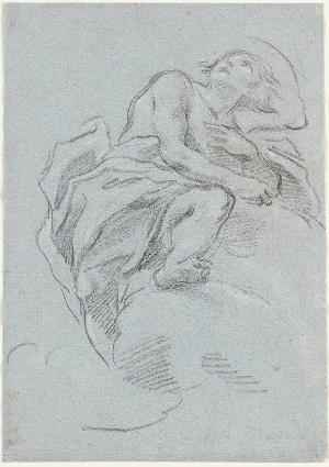 Auf Wolken lagernder Jüngling; Verso: Nach rechts blickender Kinderkopf, um 1675/80