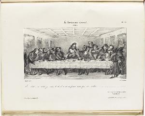 Wahrlich, wahrlich, ich sage Euch, es ist einer unter Euch, der mich verraten wird … Letztes Abendmahl der Freiheit mit ihren Aposteln (am 29. Juli 1830) . La Caricature Nr. 81, 17.5.1832, 1832