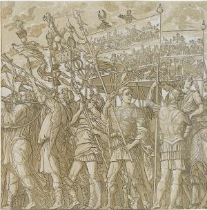 Die Trompeter (Blatt 1 in: Der Triumphzug Caesars), 1598/99
