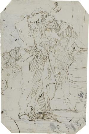 Zwei stehende Männer; verso: Pausen nach den Figuren der Vorderseite und rechts oben Skizze zu einer Opferung Isaaks, 1726, um 1718/20 / 1726