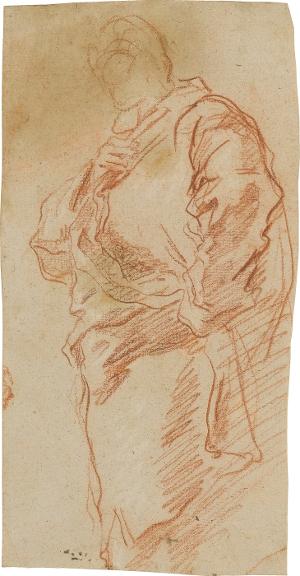Gewandstudie eines stehenden Mannes; verso: Kaum erkennbare Figurenskizze derselben Figur wie recto, 1752