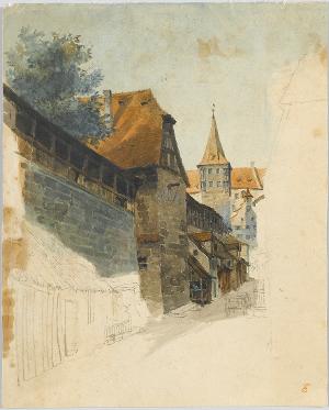 An der Stadtmauer von Nürnberg, um 1840/50