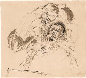 Krankenschwester und männliche Figur, über einen Kranken gebeugt, 1915
